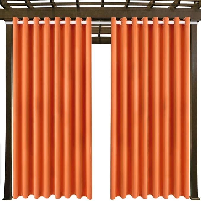 Waterproof Outdoor Curtain W105 x L95 - Grommet Top Sunlight Blocking Window Treatment Drapes Blackout Curtains for Home Bedroom Living Room Outdoor Patio Porch Pergola Cabana Gazebo (Orange)