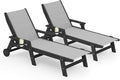 SERWALL Textilene Patio Chaise Lounge Chair Set of 2, 5 Positions Outdoor Lounger with Rolling Wheels for Pool, Deck, Black