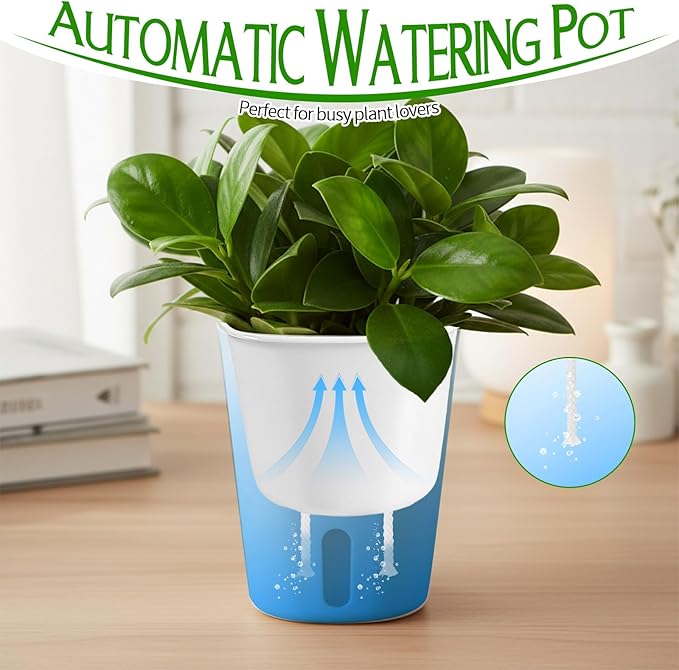 10 Sets 4" Self Watering Pots for Indoor Plants, Plastic Self Watering Planter Pots with Visual Water Level Clear Inner Cup and Multiple Vents for House Plants, Flowers, African Violets