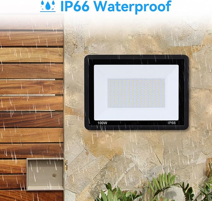 4Pack-100W LED Flood Light Outdoor,11000lm LED Work Light with 6FT US Plug,IP66 Waterproof Exterior Security Lights,6000K Daylight White Outside Floodlights Slim design for Playground Yard Stadium