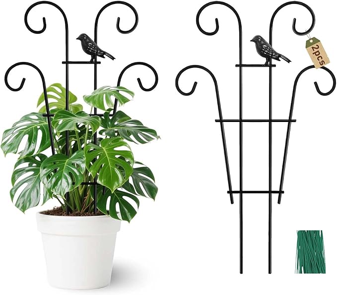Coomin 14.5 Bird Indoor Plant Trellis for Potted Plants, Small Metal House Plant Trellis for Climbing Plants, Climber Plant Support for Hoya Pothos Ivy, 2p