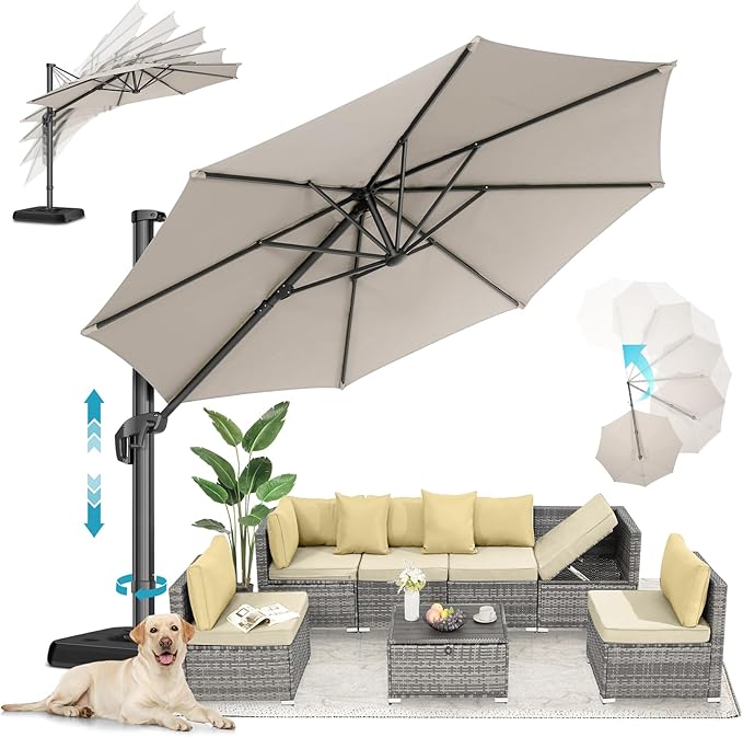 HOTEEL10x10ft Patio Umbrella Cantilever Umbrellas - Upgrade and Intensify - 360 Rotation and 5 Angles Adjustment - Aluminum Offset Pool Umbrella Outdoor Umbrellas for Patio Garden Pool