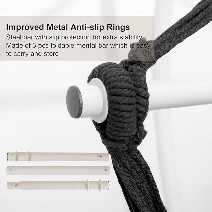 Hammock Chair, Hanging Rope Swing Seat with 2 Cushions,Macrame Hanging Chair Side Pocket with High Load-Bearing Metal Rod,for Indoor, Outdoor, Extra Comfortable (Dark Grey)