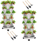 DUNCHATY Stackable Planter, Vertical Garden Planter with Wheels and Garden Tools, Strawberry Planter Indoor/Outdoor 5 Tier Herb Planter Pots for Growing Vegetables and Succulents,Gray