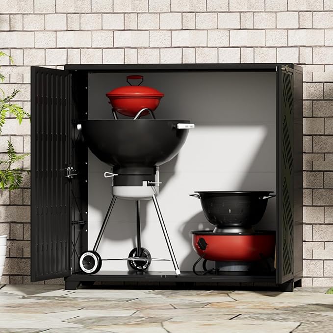 ADDOK Indoor Outdoor Plastic Storage Cabinet 34"x15"x34", Outdoor Storage Shed for Living Room, Hallway, Balcony, Garage, Garden, Backyard-Black（W/O Shelf）