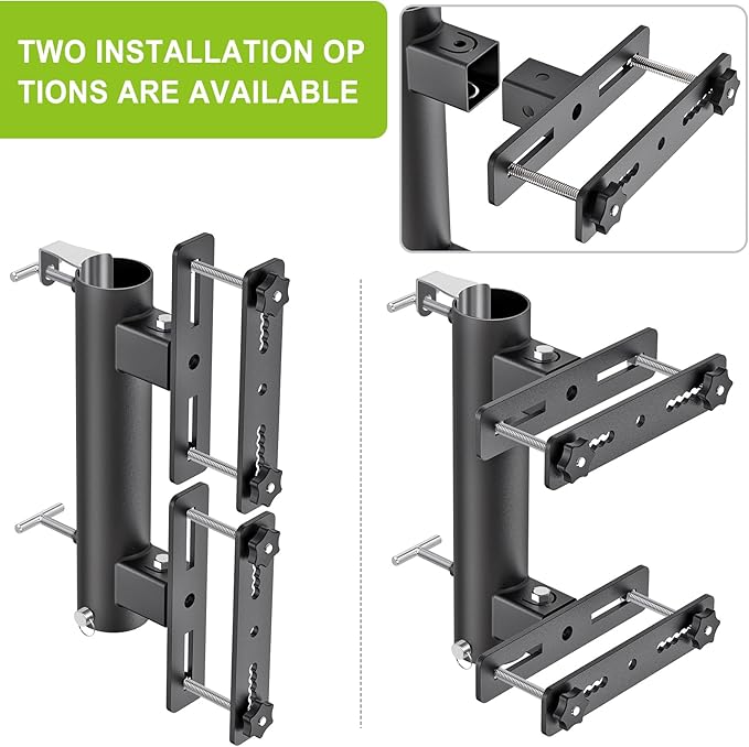 Heavy Duty Deck Railing Umbrella Holder, Adjustable Patio Umbrella Stand for 1-2 Inch Poles, Secure & Sturdy Railing Grille Mount, Maximizes Outdoor Space