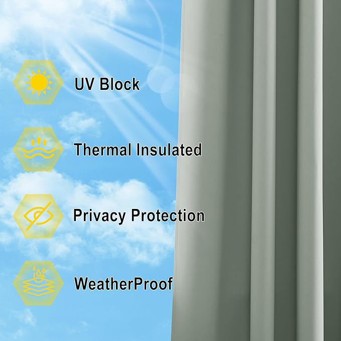 NICETOWN Outdoor Curtain for Patio Waterproof, W66 x L95 inch Sun Blocking UV Protection Outside Shade for Porch & Balcony, Garden Swimming Pool Weatherproof Curtain for Summer, 1 Pc, Sage Green
