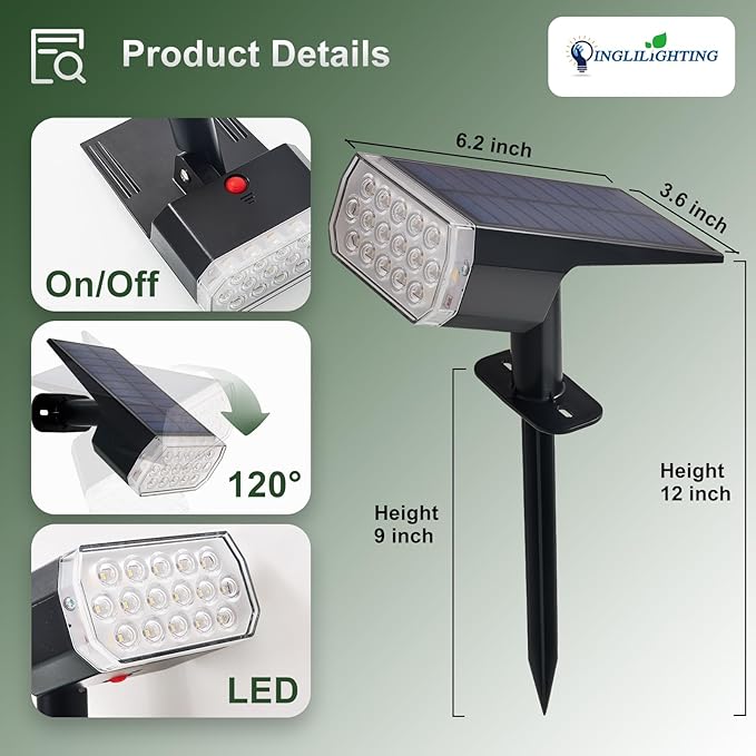 DINGLILIGHTING Solar Lights Outdoor Waterproof: IP65 Led Spot Light Decorations for Garden - 3 Lighting Modes Solar Powered for Yard - Halloween Christmas Lights Landscape Pathway Patios 4PC White
