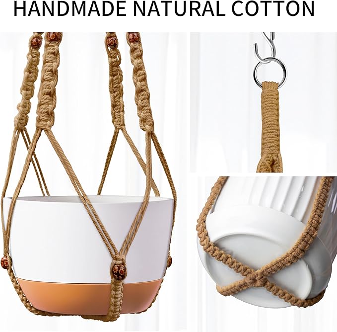 Macrame Plant Hanger - Fits 6 to 15 inches Pots for Indoor Outdoor, 43 Inch, Set of 2, Brown (POTS NOT Included)