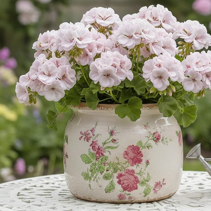 Decorative Pots Spring Decor, Pastel Floral Ceramic Garden Pots with Drainage, 6.29 Inch Pink Vintage Grandma Flower Pots for Indoor Plants & Succulent, Crackle Glaze Pottery Planters, Mom Gifts