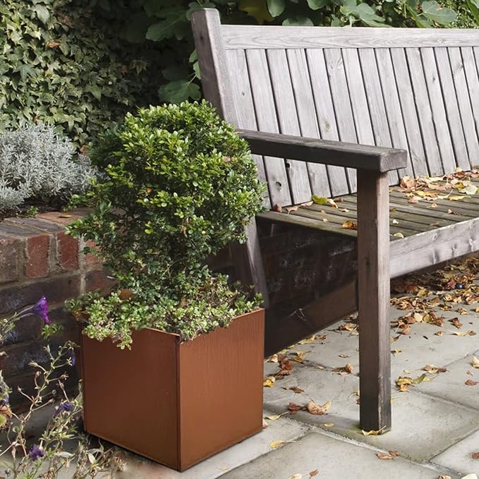 Corten Steel Planter Box Metal Planters Square Outdoor Steel Planter Cube Rustic Flower Pot 16 Inch for Commercial Residential Garden Patio and Backyard