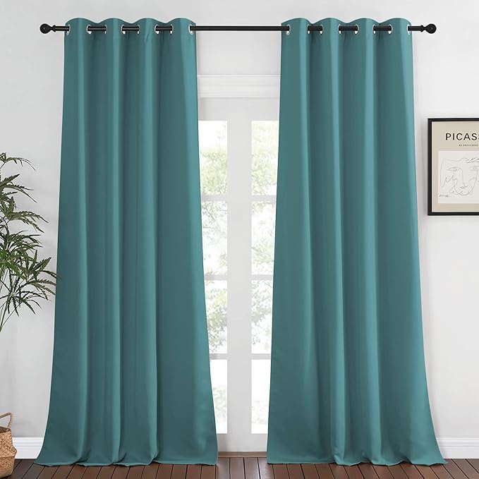 NICETOWN Blackout Curtain for Short Window - (Sea Teal) Home Decor Window Treatment Drape Modern Design Drapery for Patio Door Room, 52W x 95L,1 Panel