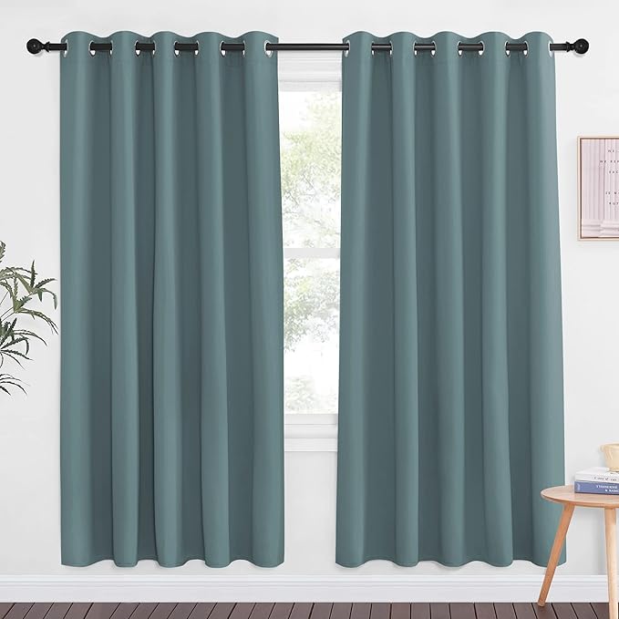 NICETOWN Bedroom Blackout Curtains for Doorway - Thermal Insulated Grommet Room Darkening Large Window Treatments Sound Proof for Living Room/Sliding Door (Greyish Blue, 1 Panel, W66 x L72)