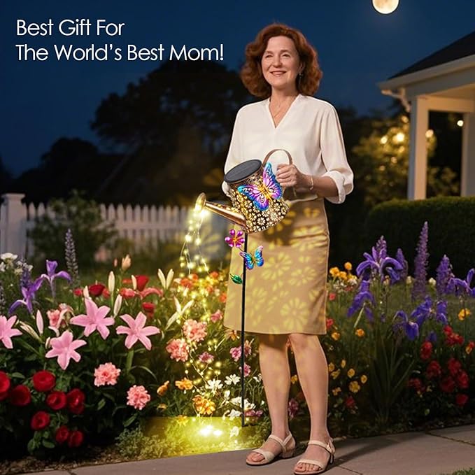 Solar Watering Can with Lights Outdoor Garden, 41" Tall Waterproof Garden Stake Lights Decoration for Yard Lawn Patio Pathway Front Porch Landscape Gardening Gifts for Mom Grandma Women Birthday Gift