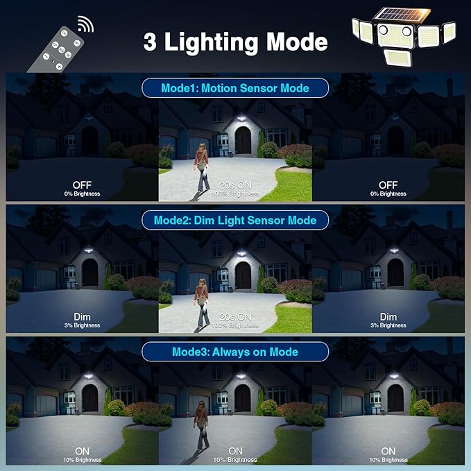 6000LM Solar Lights Outdoor Waterproof, 6 Heads Solar Flood Lights Outdoor with 2 Motion Sensor, 310 LED Motion Light with Remote Control for Yard Outside House Patio 2 Pack