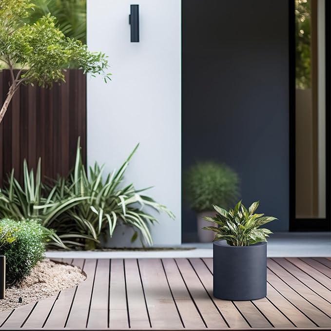Kante 9.8" Dia Round Concrete Planter, Modern Style Large Cylindrical Plant Pot with Drainage Hole and Rubber Plug for Indoor Outdoor Patio, Charcoal