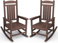 KINGYES Outdoor Rocking Chair Set 2, All Weather HDPE Patio Rocking Chairs for Adults, Coffee Brown