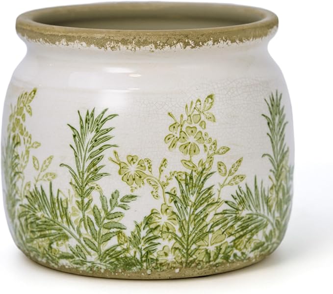 Flower Pot,Vintage Ceramic Pot for Planter with Drainage Holes, 6.29 inch Ice Crack Glazed Indoor Planters Pot for Indoor,Tucan Home Decor,Gardening Gifts (French Country)