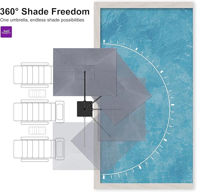 PURPLE LEAF 9' X 11.5' Rectangle Cantilever Umbrella with Base Outdoor Large Aluminum Patio Umbrella with 3-Year Fade Resistance Recycled Fabric and 360-degree Rotation for Deck Garden, Graphite Grey