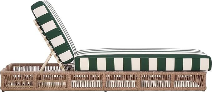 SAFAVIEH Outdoor Collection Gillian Heather Tan & Hunter Green Stripe Chaise Lounge Chair (Fully Assembled)