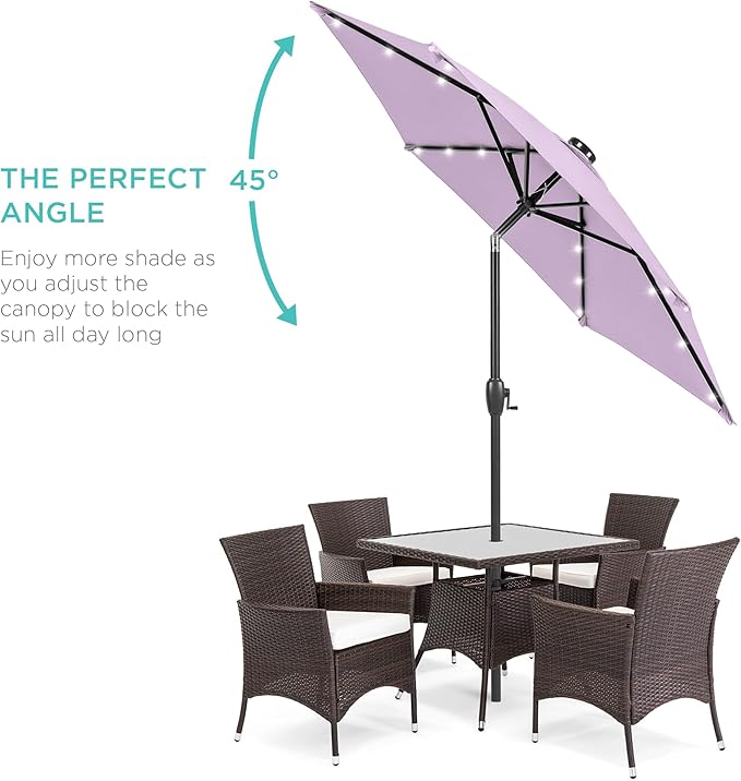 Best Choice Products 7.5ft Outdoor Solar Market Table Patio Umbrella for Deck, Pool w/Tilt, Crank, LED Lights - Lavender