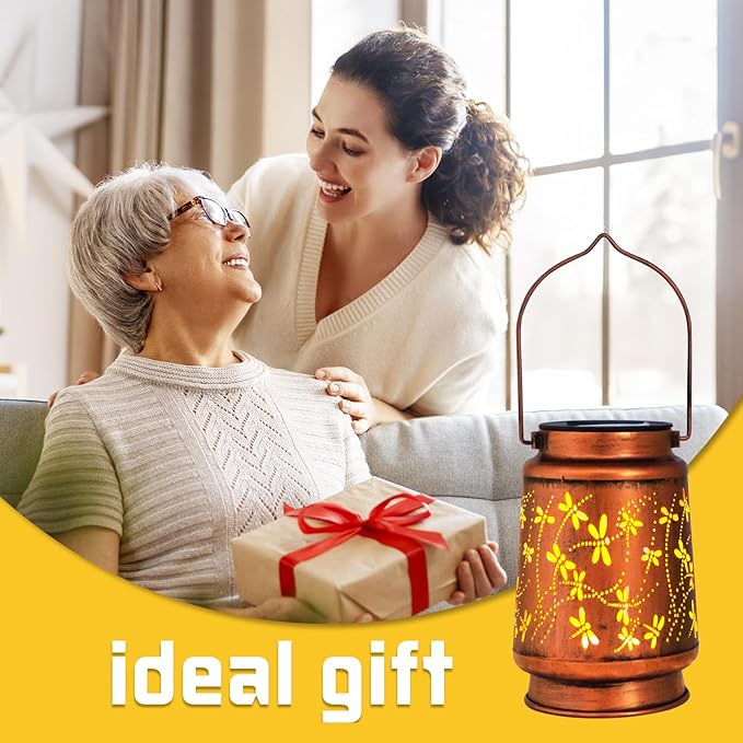 2 Pack Dragonfly Birthday Gifts for Women Mom Grandma Solar Lanterns Outdoor Waterproof Garden Decor Hanging LED Decorative Light for Patio Yard Lawn Gardening Gifts
