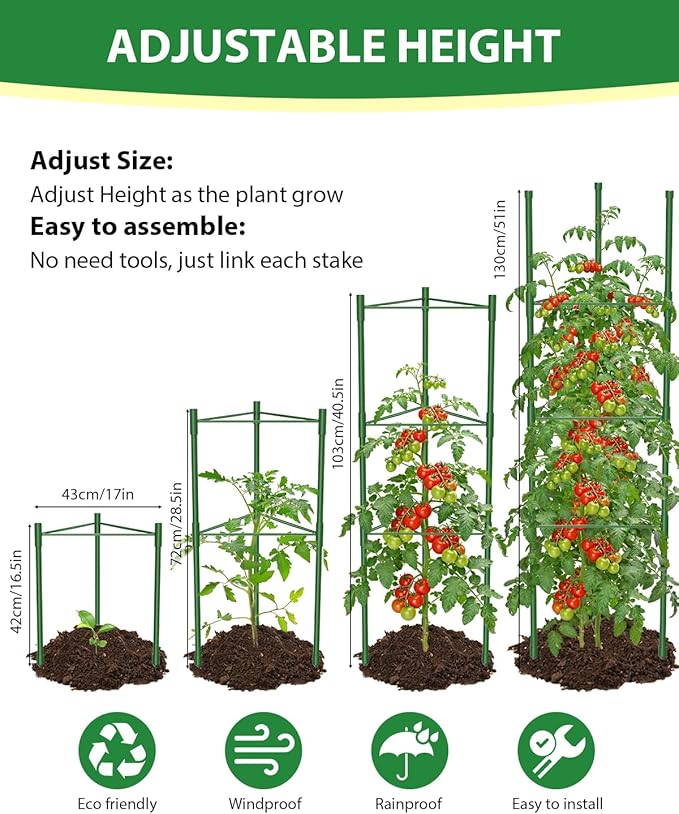 3 Pack Extra Larger Tomato Cages, 51in*17in Adjustable Tomatoes Plant Stakes Support Cages Trellis for Garden, Garden Trellis for Vegetable Flowers Fruits Climbing Plants