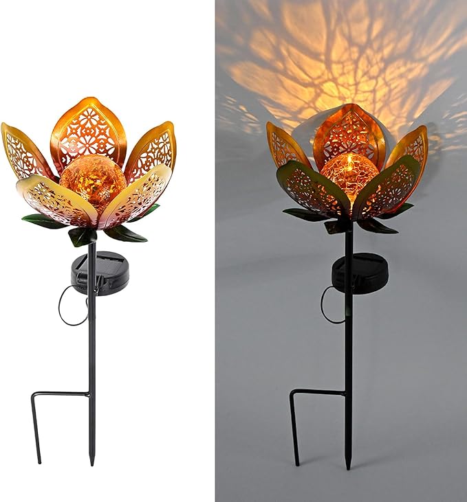 Solar Lights Outdoor Garden Decor,LED Lotus Flower Lamp, Metal Tulip Solar Lawn Lamp for Courtyard Decoration, Garden Gifts for Women
