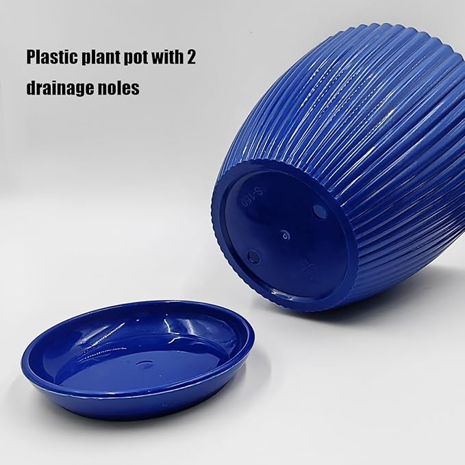 7.5/6.5/5.5/4.9/4.2/3.5 Inch Plant Pots with Saucers & Drain Holes - Indoor/Outdoor Flower Pots for Succulents, Herbs, Cactus - Modern Lightweight Durable Planter Set, Blue