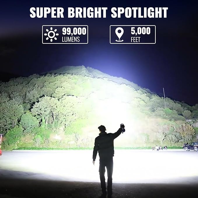 Rechargeable Spotlight,99,000 LM Super Bright Handheld Spot Light LED Flashlight High Lumens,Powered Spotlight Large Searchlight Outdoor with Solar Panels & COB Light for Boat Camping Hunting