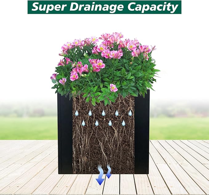 Galvanized Steel Planter Box 26Inch Black Metal Planter Large Square Indoor Outdoor Planters Cube Steel Heavy Duty Flower Pot Powder Coating Modern Commercial Residential for Patio, Yard, Garden