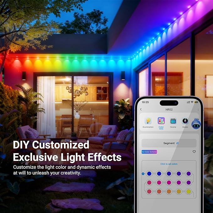 NEEWER 196ft Permanent Outdoor Lights for House Decor, Smart AI RGBCW Outside Eaves String Christmas Lighting with 120 LED Lights App Control 50+ Scenes IP65 Waterproof, Compatible with Alexa, NR02
