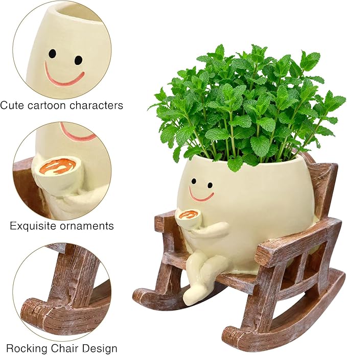 Smiley Face Planter Pot,Cute Plant Pots for Indoor Outdoor with Drainage Hole,Unique Funny Flower Pot for Succulents,Plant Gifts for Mother's Day, Birthday, Christmas