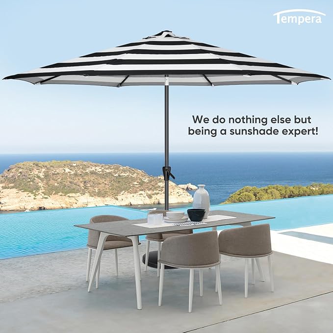 Tempera Patio Market Outdoor Table Umbrella with Auto Tilt and Crank, Large Sun Umbrella with Sturdy Pole & Fade Resistant Canopy, Easy to Set