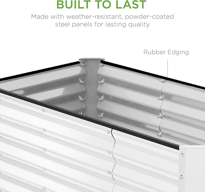 Best Choice Products 4x2x2ft Outdoor Metal Raised Garden Bed, Deep Root Box Planter for Vegetables, Flowers, Herbs, 119 Gallon Capacity, 100% Non Toxic Materials - White