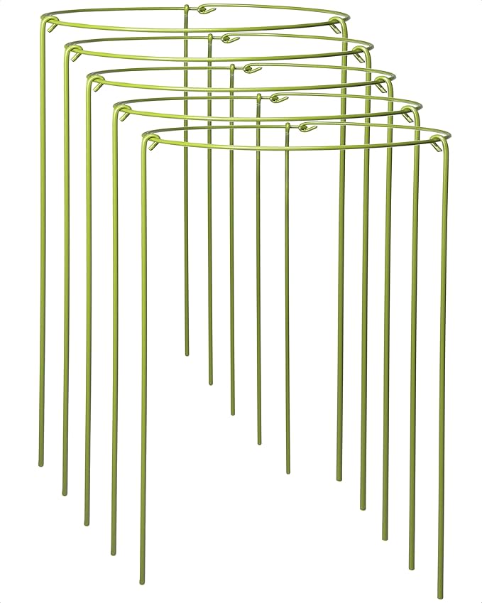 5-Pack Heavy Duty Plant Support Stakes, Metal Plant Ring Cages for Indoor Outdoor Plants, Adjustable Garden Stakes for Peonies, Monstera, Pothos, Hydrangea, Vines & Potted Plant (6" W x 11" H)
