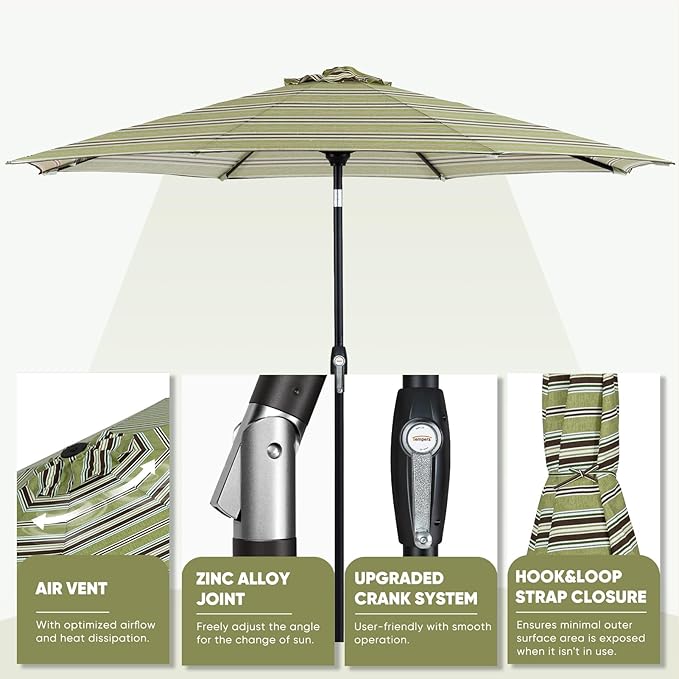 Tempera Patio Market Outdoor Table Umbrella with Auto Tilt and Crank, Large Sun Umbrella with Sturdy Pole & Fade Resistant Canopy, Easy to Set