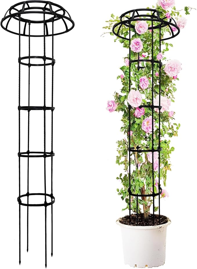 65-Inch Garden Trellis for Climbing Plants,Heavy-Duty Metal Obelisk with Mushroom Top,Stable Support for Potted Clematis,Tomato,Cucumber,Rose,Pea & Vine