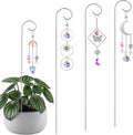HDCRYSTALGIFTS 4 Pack Crystal Sun Catchers with 13.5'' Small Trellis for Potted Plants Indoor Plant Stake Suncatcher Decoration for Home Window Garden, Sliver