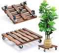 2 Pack Plant Stand with Wheels, 12" Rolling Plant Stand 264 LBS Heavy Duty Wooden Square Plant Caddy with Metal 360° Lockable Caster Wheels for Outdoor Indoor Large Plant Pots, Flower Pot, Patio