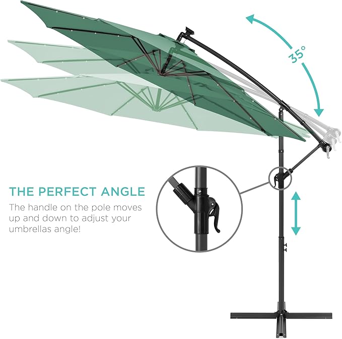 Best Choice Products 10ft Solar LED Offset Cantilever Hanging Market Patio Umbrella, 8 Sturdy Ribs, Easy Adjustment - Seaglass
