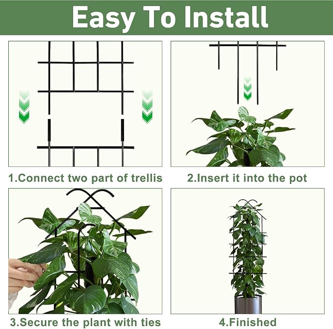 23in Plant Trellis for Potted Plants, Expandable Metal Garden Trellis for Climbing Plants with Ties, Plant Supports for Indoor Plants Hoya Pothos Ivy, 4P