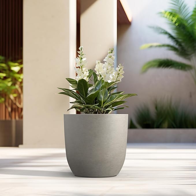 Kante 16.5" Dia Round Concrete Planter, Large Outdoor Modern Indoor Decorative Plant Pots with Drainage Hole and Rubber Plug for Home and Garden, Weathered Concrete