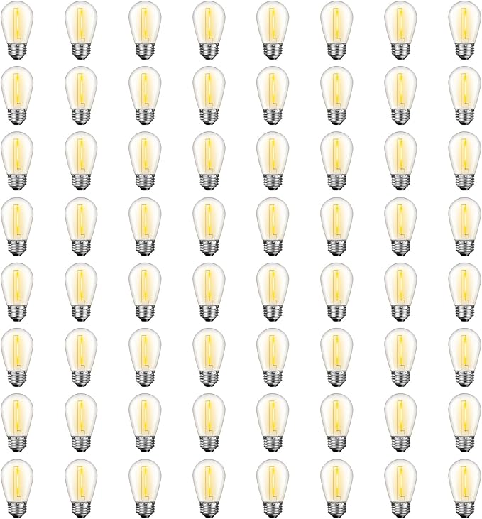 64 Pack S14 LED Bulbs for Outdoor String Lights, Shatterproof Replacement Edison Bulbs for Patio String Lights Outdoor Waterproof, Warm White 2200K, Dimmable, E26 Standard Base