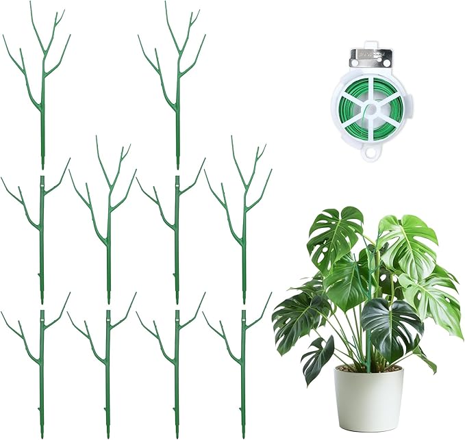 10 Pack Stackable Plant Supports Stakes, Sturdy Garden Trellis for Climbing & Vining Plants, Monstera, Pothos & Philodendron - Reusable Plant Stakes for Indoor & Outdoor Potted Plants