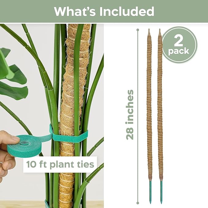2 Pack 28'' Bendable Moss Pole Monstera Plant Support for Climbing Indoor Plants - Stakes for Potted Climbers - Tall Sticks Indoor Trellis for Houseplants - Accessories for Monstera Pot