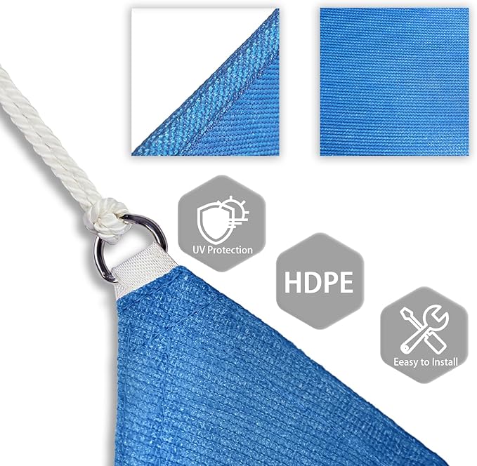 Patio Paradise 20' x 20' x 19'10" Sun Shade Sail Triangle Canopy, Permeable Shade Cloth Fabric Sunlight Block Patio Cover HDPE Deck Awning for Outdoor Backyard Pergolas Roof Shading, Blue