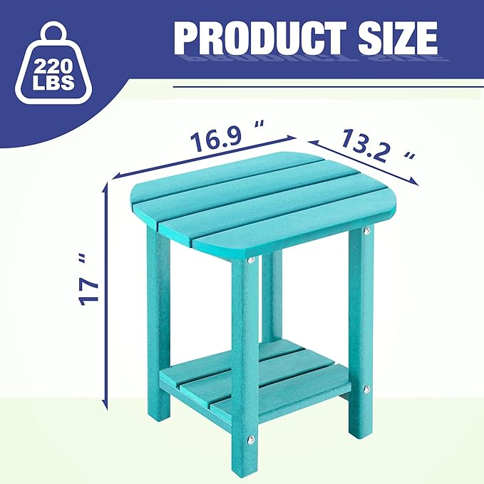 LZRS Outdoor Side Table - 2-Tier Adirondack HDPE Patio End Table for Pool, Porch,Balcony & Backyard,Weather Resistance for Indoor and Outdoor use(Turquoise)