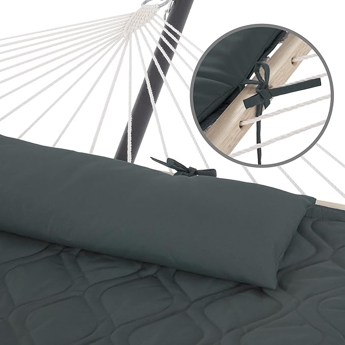 SUNCREAT Patio Portable Hammock with Stand, Outdoor Double Hammock with Stand Included, Gray Green Drops