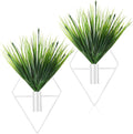 2 Pieces White Wall Decor Hanging Planters with Artificial Plants Metal Hanging Vase Indoor Plants Holder Modern Geometric Wall Art for Bathroom Bedroom Living Room Decor(Aquatic Plant)